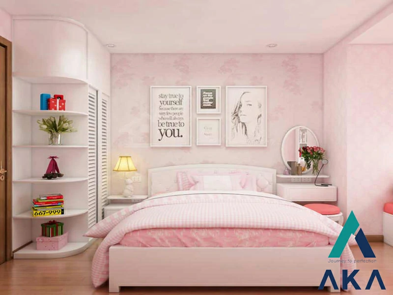 Mẫu phòng ngủ bé gái đáng yêu màu hồng nhẹ