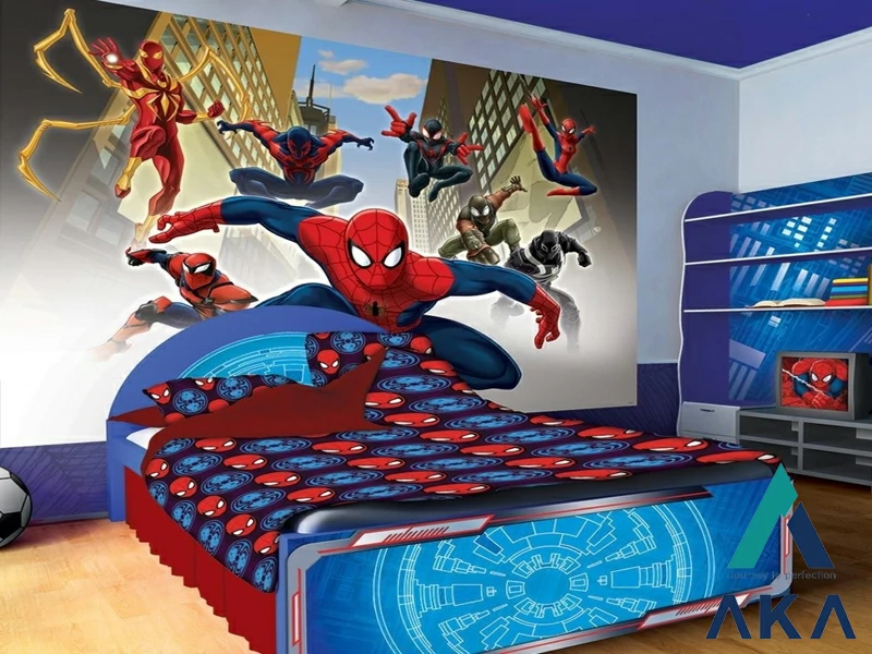 Mẫu phòng ngủ bé trai với nhân vật hoạt hình người nhện