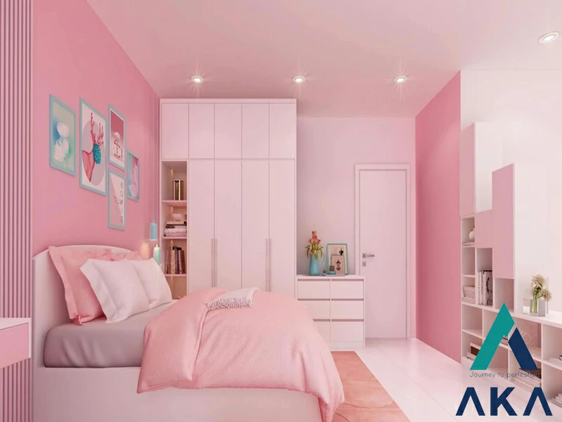 Nội thất phòng ngủ màu hồng xinh xắn cho bé gái