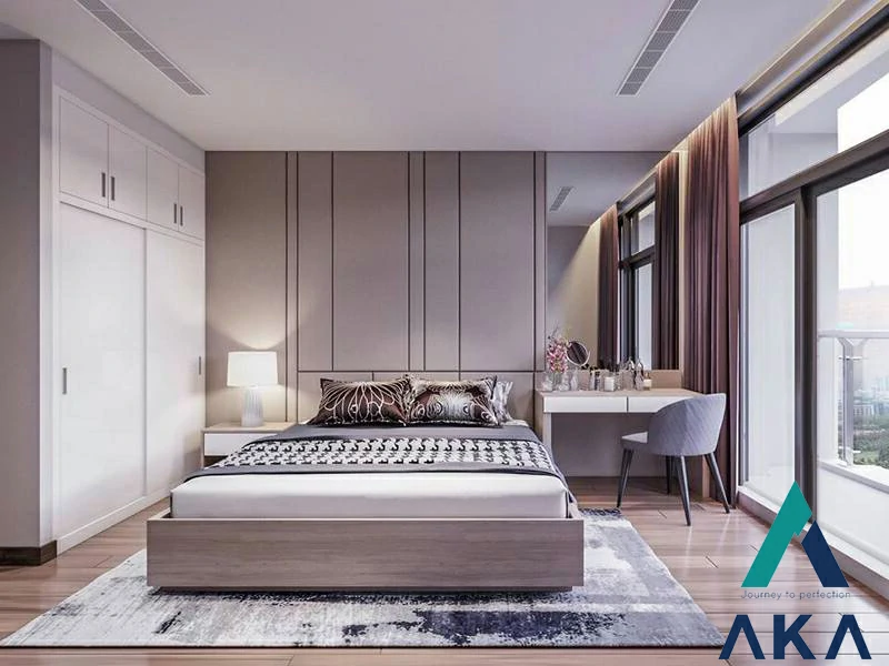 Phòng ngủ 23m2 được thiết kế theo phong cách tối giản