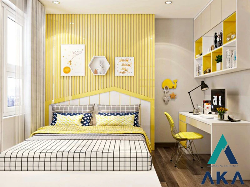 Phòng ngủ bé gái với tông màu vàng ấn tượng